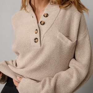 Lunya cotton silk pocket Henley oatmeal sweater XS